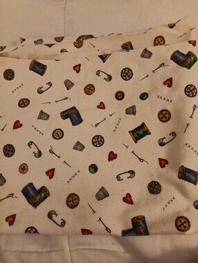Sewing Notions Print  - Cream with Multicolor Motifs 26x46